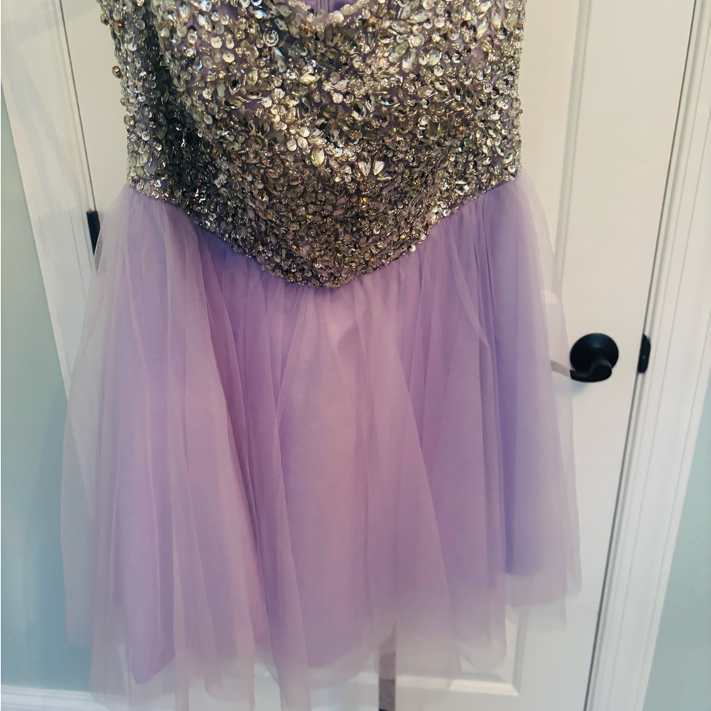 Jovani Lilac Strapless Sequin Tulle Dress